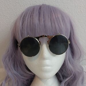 Round Black X Silver Steampunk Sunglasses